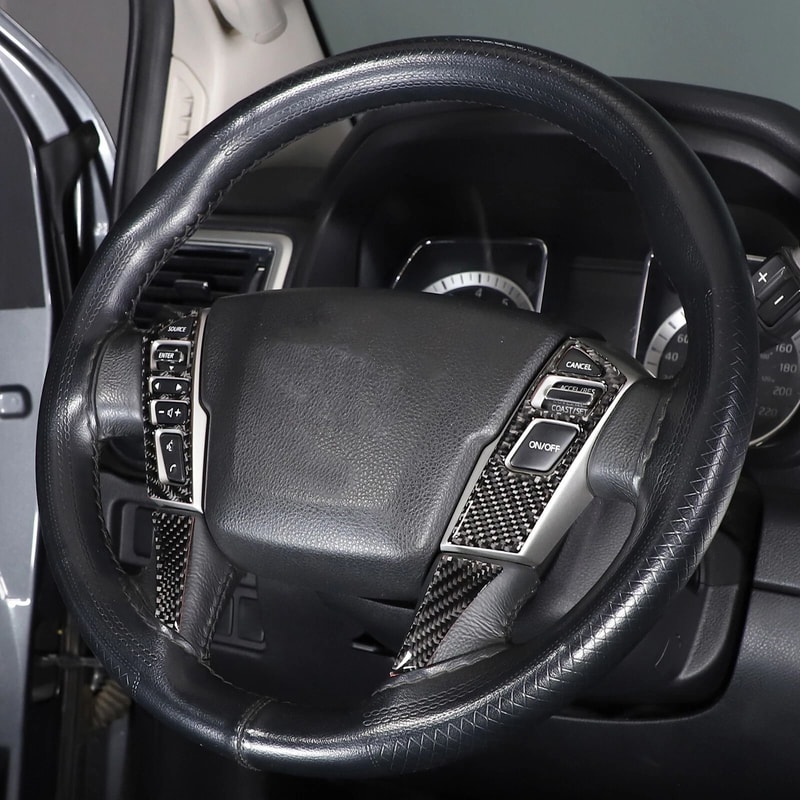 Carbon Fiber Steering Wheel Button Cover Trim For Nissan Titan Interior Car Upgrade 11