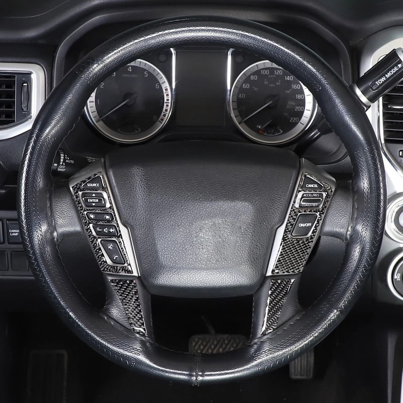 Carbon Fiber Steering Wheel Button Cover Trim For Nissan Titan Interior Car Upgrade 14