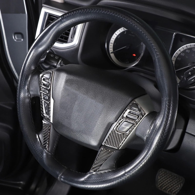 Carbon Fiber Steering Wheel Button Cover Trim For Nissan Titan Interior Car Upgrade 15