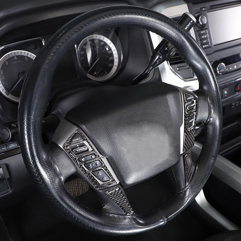 Carbon Fiber Steering Wheel Button Cover Trim For Nissan Titan Interior Car Upgrade 16