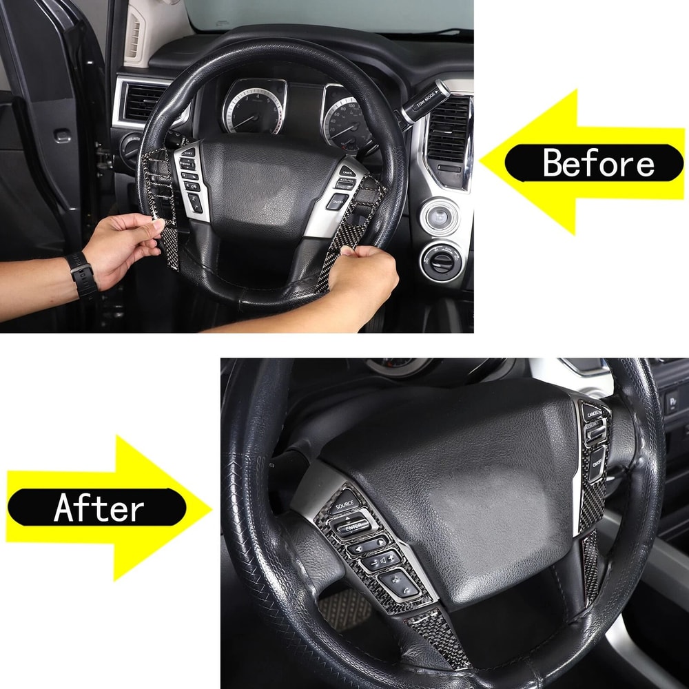 Carbon Fiber Steering Wheel Button Cover Trim For Nissan Titan Interior Car Upgrade 4