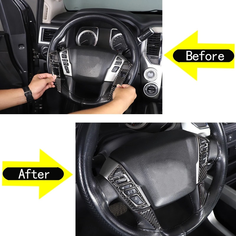Carbon Fiber Steering Wheel Button Cover Trim For Nissan Titan Interior Car Upgrade 4