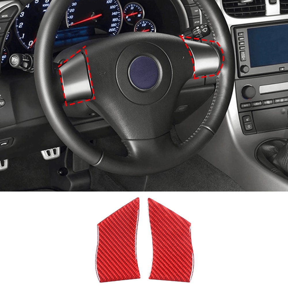 Red Carbon Fiber Steering Wheel Button Cover Trim For Corvette C6 11