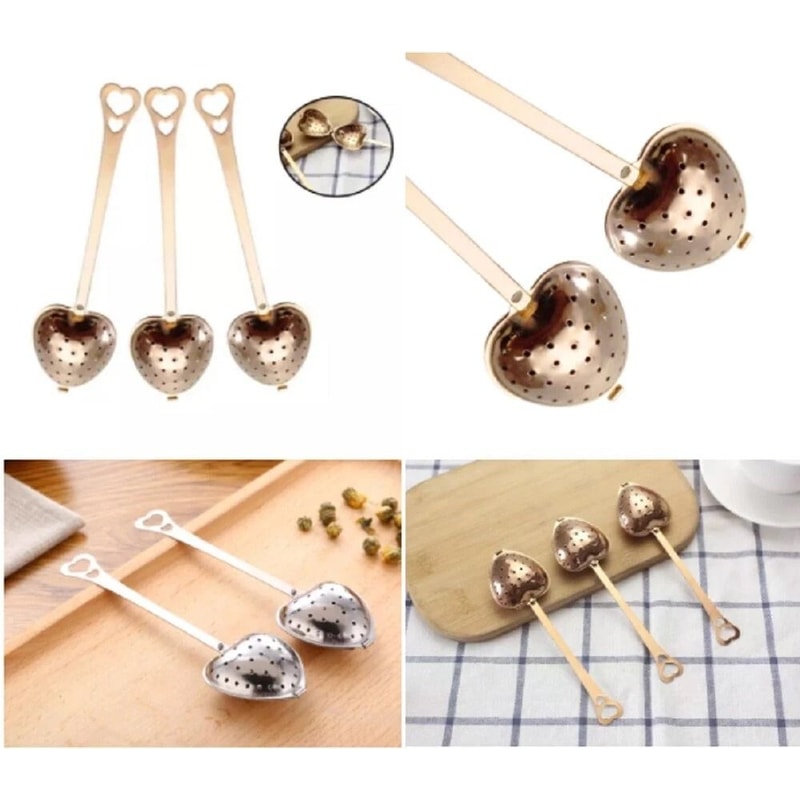 Heart Tea Infuser Set Stainless Steel Loose Leaf Tea Strainer Spoons 1