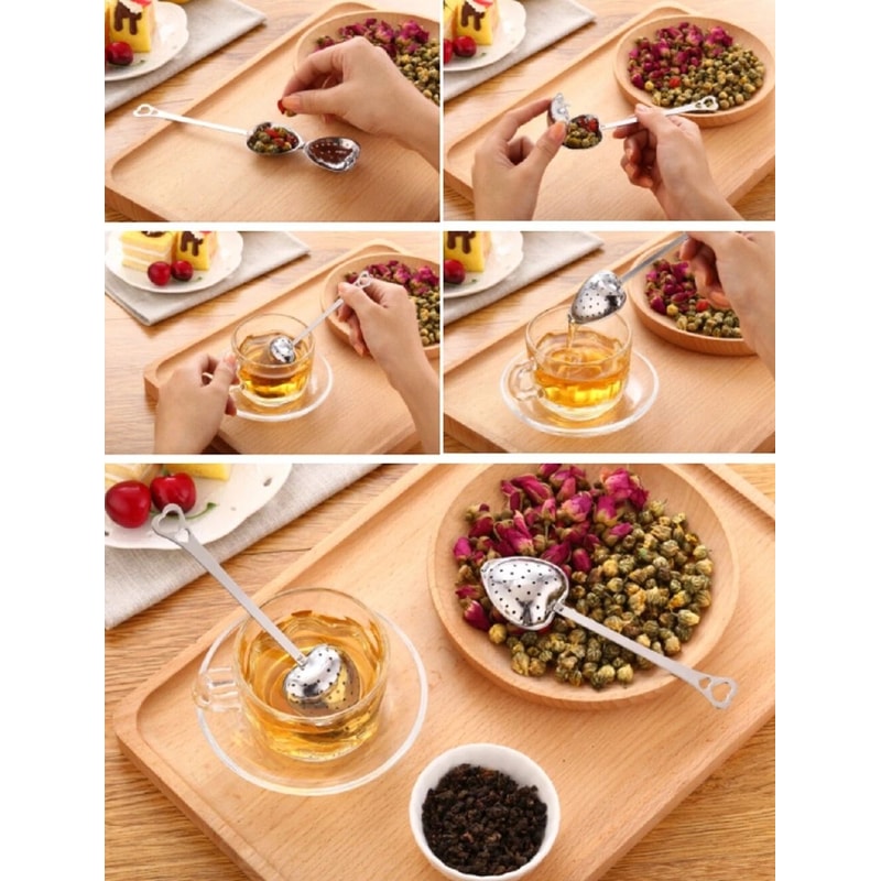 Heart Tea Infuser Set Stainless Steel Loose Leaf Tea Strainer Spoons 2