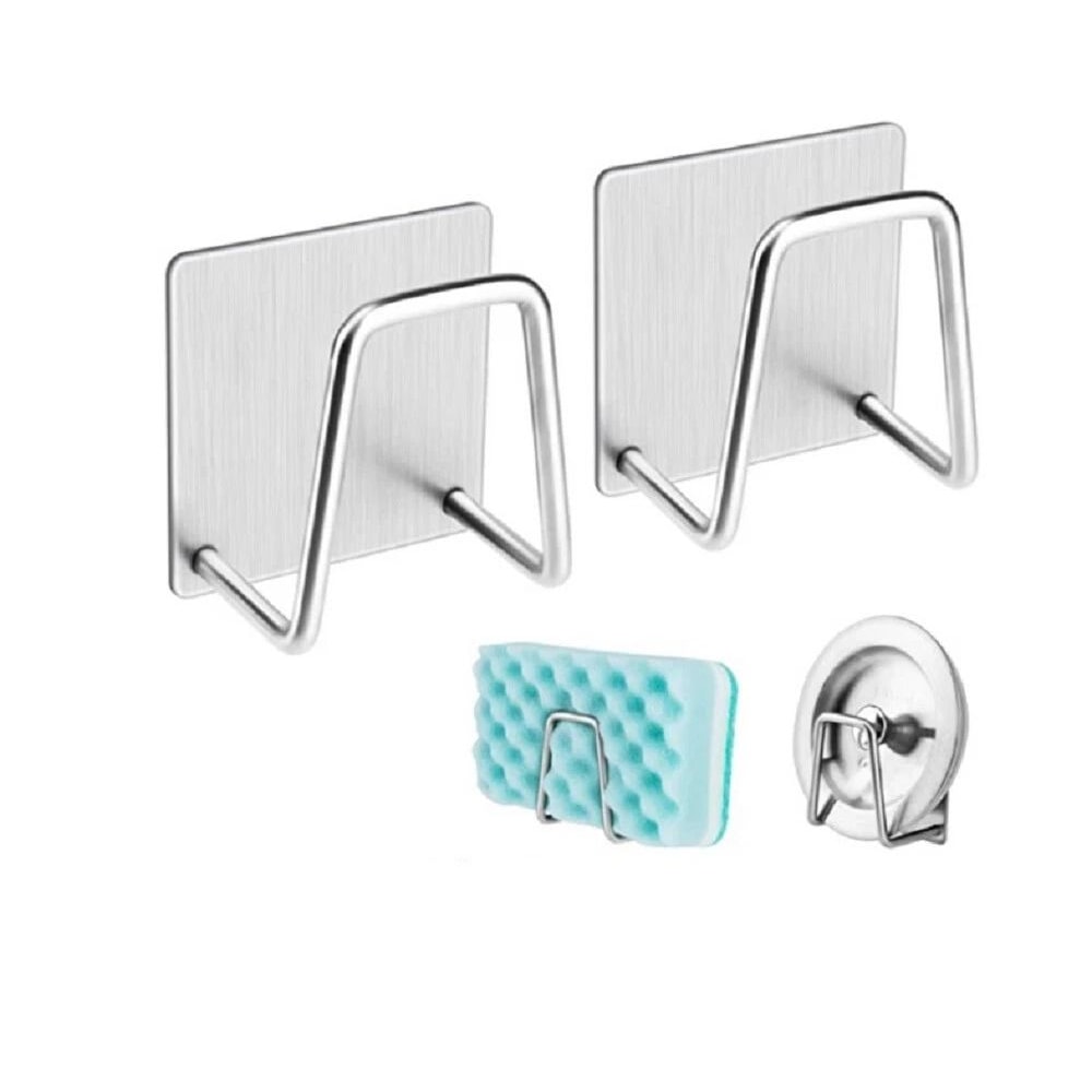 Premium Stainless Steel Sink Sponge Holder Adhesive Kitchen Caddy Organizer Set 9