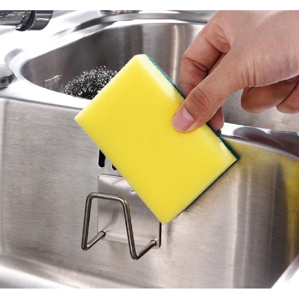 Premium Stainless Steel Sink Sponge Holder Adhesive Kitchen Caddy Organizer Set 6