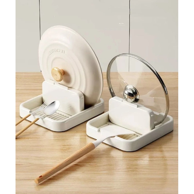 Foldable Pot Lid Spoon Rest Rack Space Saving Kitchen Spatula Ladle Holder 5