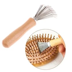 hair brush cleaner tool with metal rake & wooden handle lint & dust remover for hairbrushes