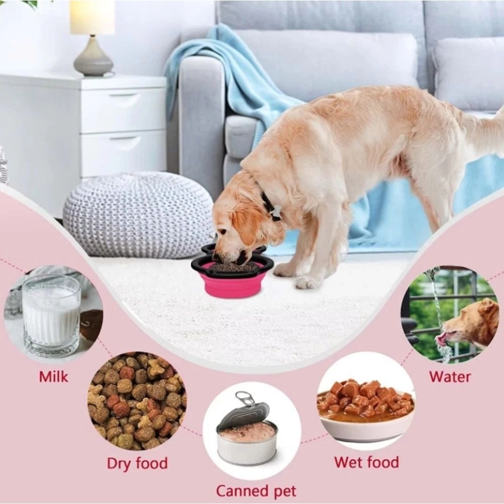 Collapsible Silicone Dog Bowl Portable 2 In 1 Travel Food Water Dish 1