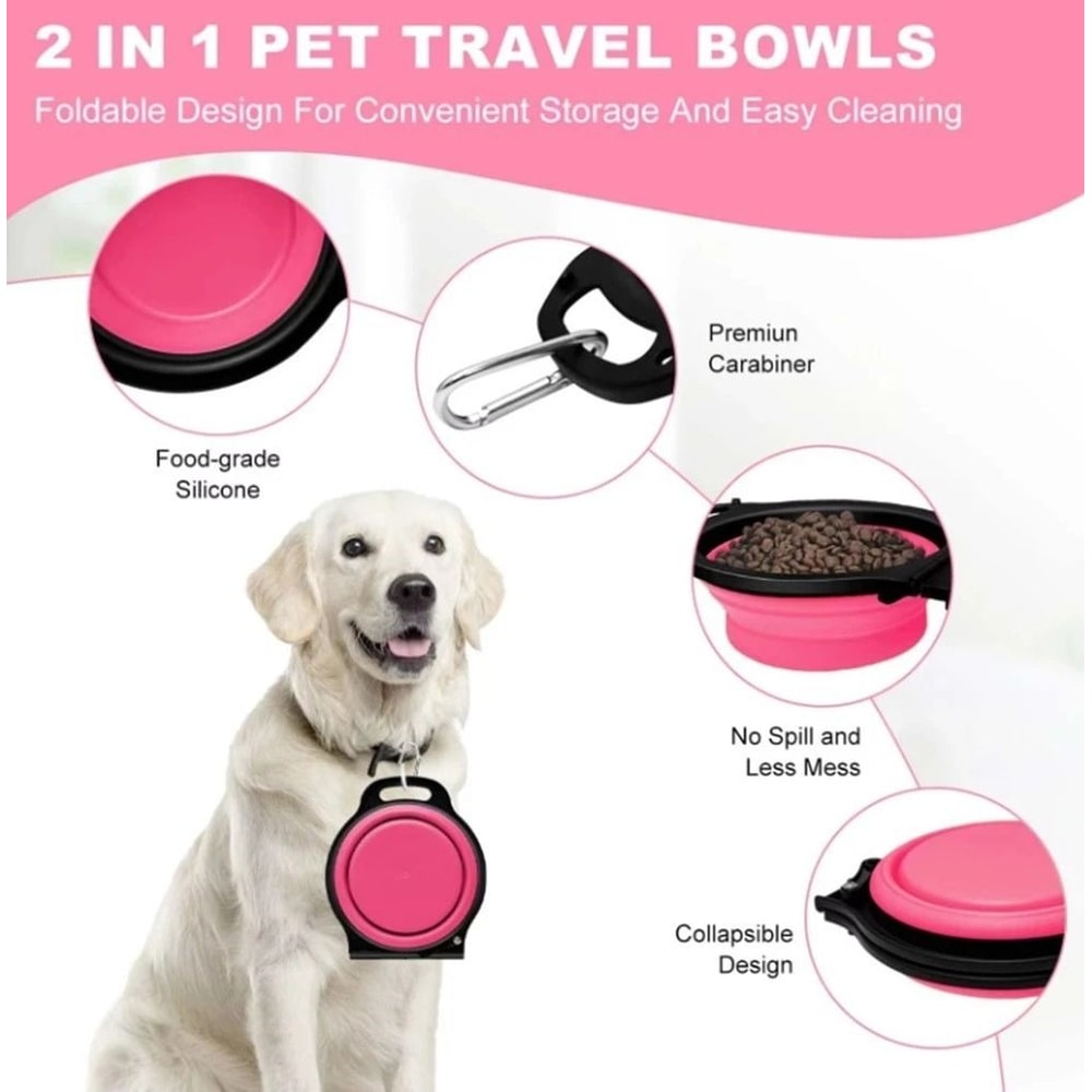 Collapsible Silicone Dog Bowl Portable 2 In 1 Travel Food Water Dish 2