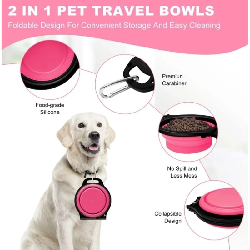 Collapsible Silicone Dog Bowl Portable 2 In 1 Travel Food Water Dish 2