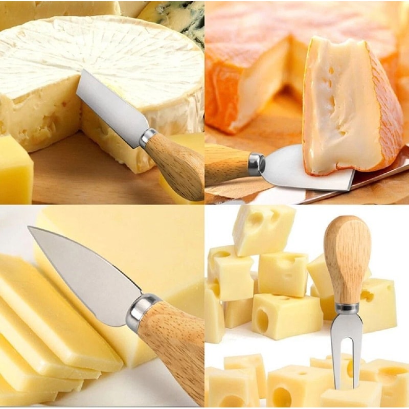 Cheese Knife Set Stainless Steel Cutters With Wooden Handles For Easy Serving 2