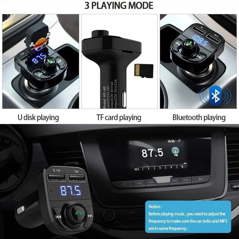 Bluetooth FM Transmitter For Car Wireless MP3 Adapter Dual USB Car Charger 1