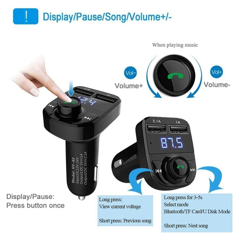 Bluetooth FM Transmitter For Car Wireless MP3 Adapter Dual USB Car Charger 2