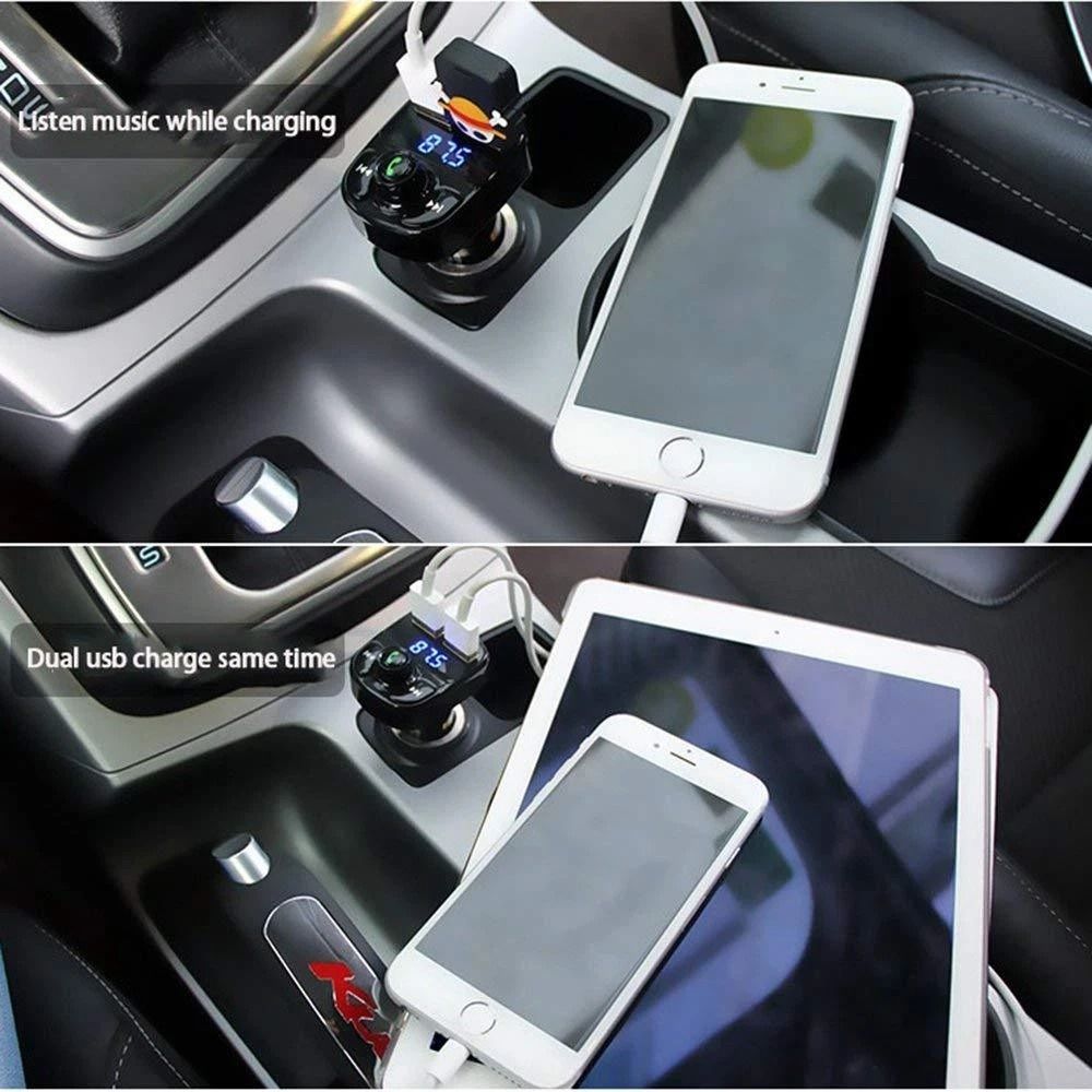 Bluetooth FM Transmitter For Car Wireless MP3 Adapter Dual USB Car Charger 3