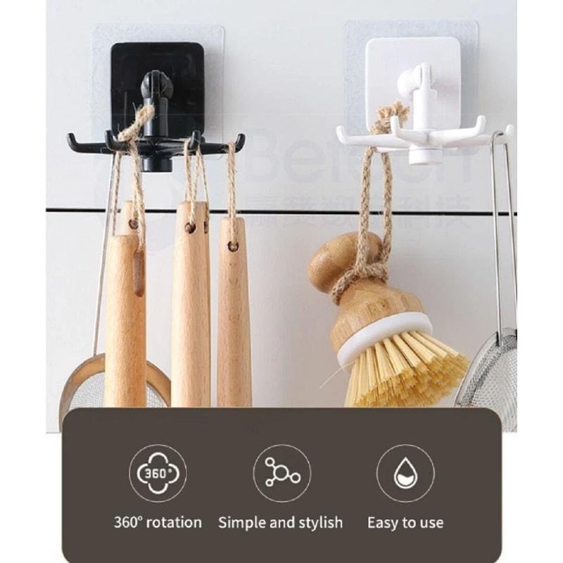 360 Rotating Kitchen Utensil Hanger Self Adhesive Wall Hook Rack 2
