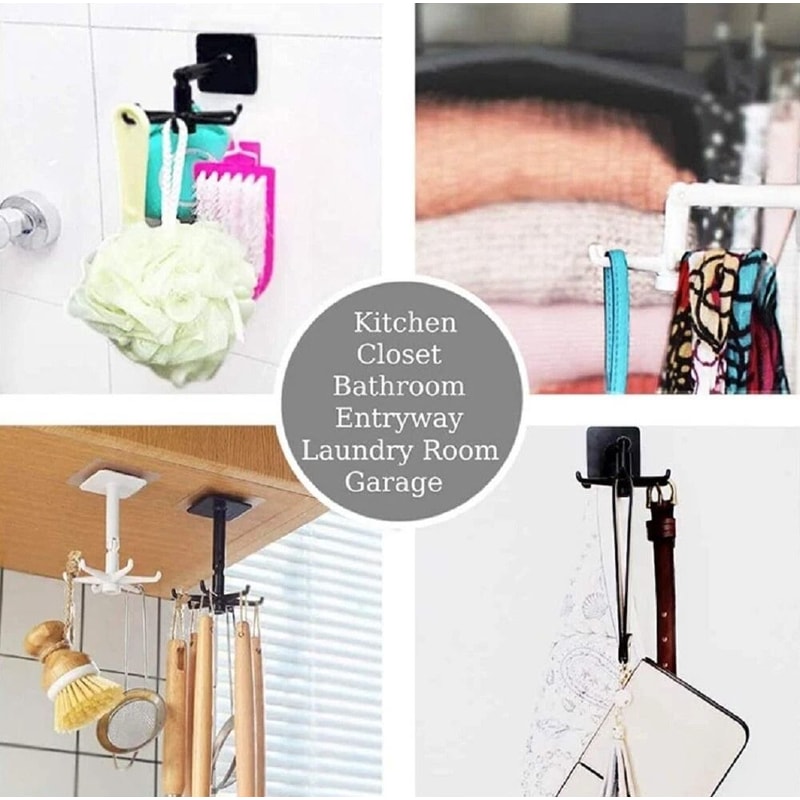 360 Rotating Kitchen Utensil Hanger Self Adhesive Wall Hook Rack 3