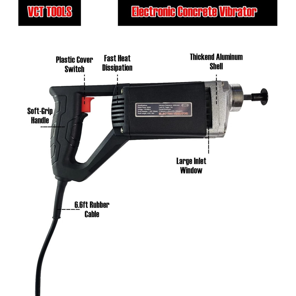 VCT Electric Concrete Vibrator With Shaft Handheld Cement Compaction Tool 1