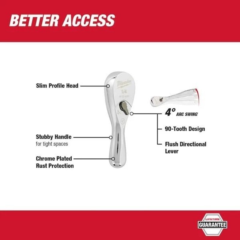 Drive Stubby Ratchet Tooth Tight Space Hand Tool 6