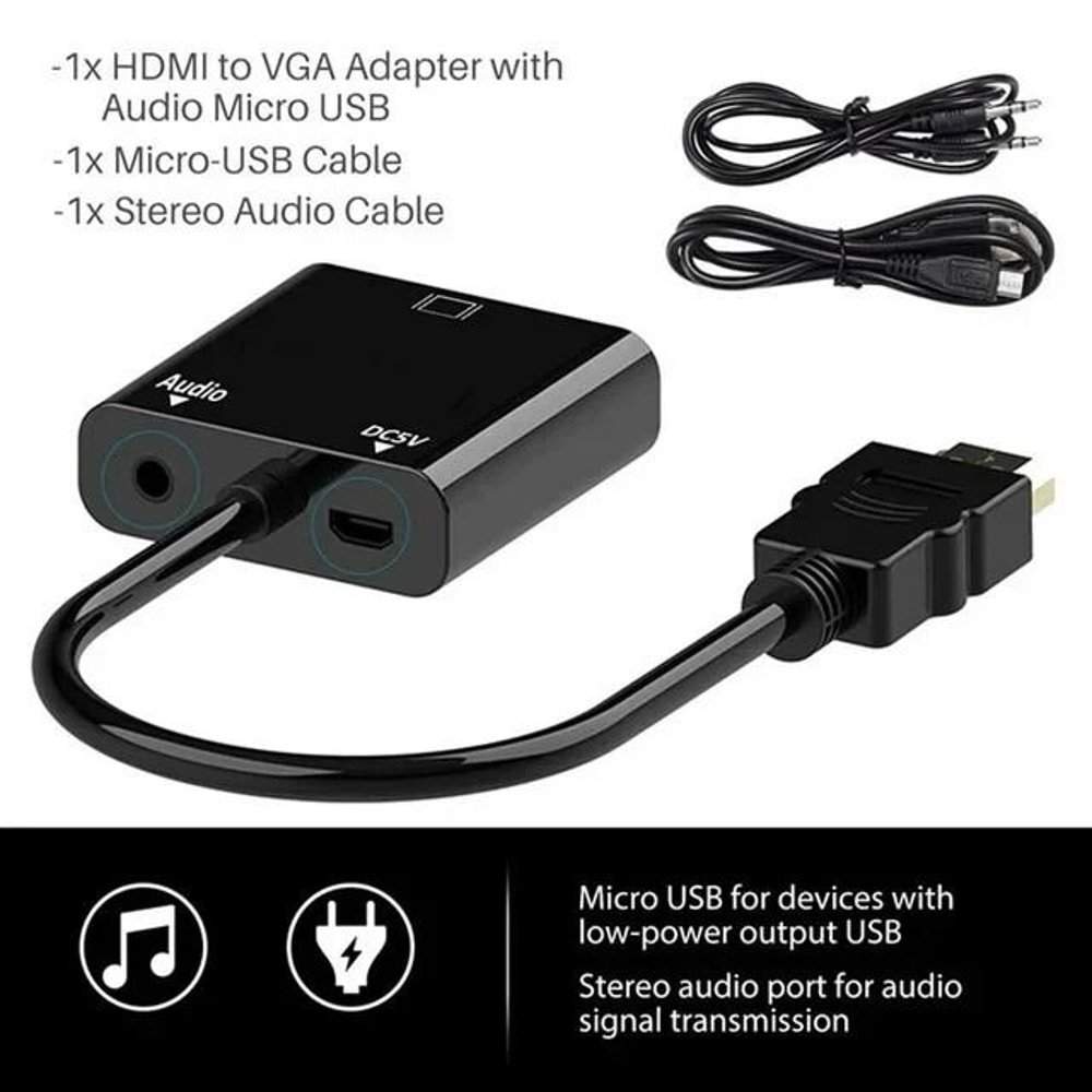HDMI To VGA Adapter With Audio And Power For Monitor Projector Laptop 6