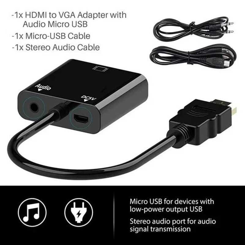 HDMI To VGA Adapter With Audio And Power For Monitor Projector Laptop 6