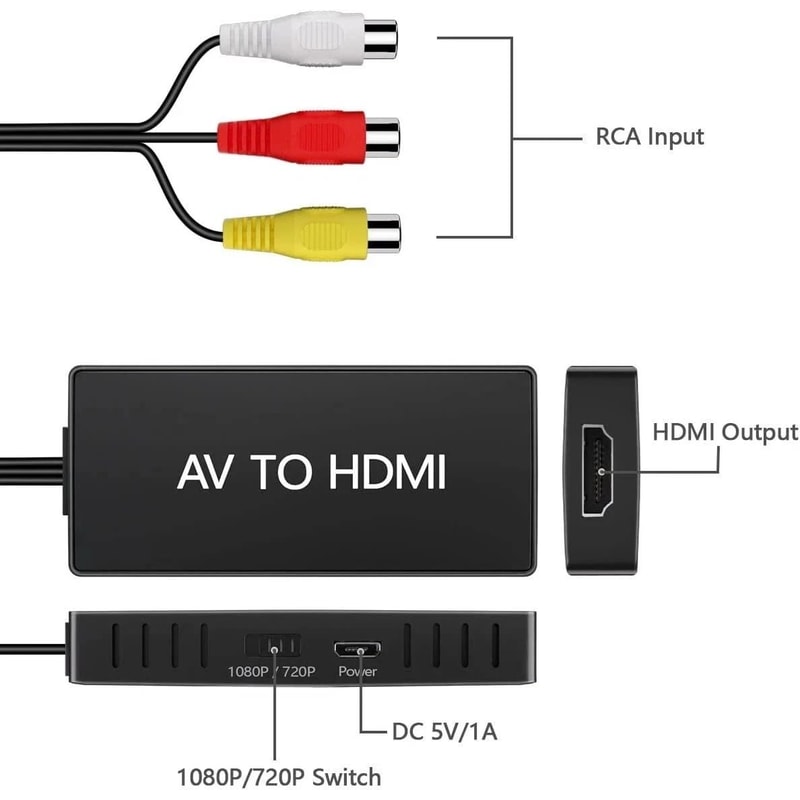 RCA To HDMI Converter AV To HDMI Adapter For PS2 PS3 Xbox VHS VCR DVD 5