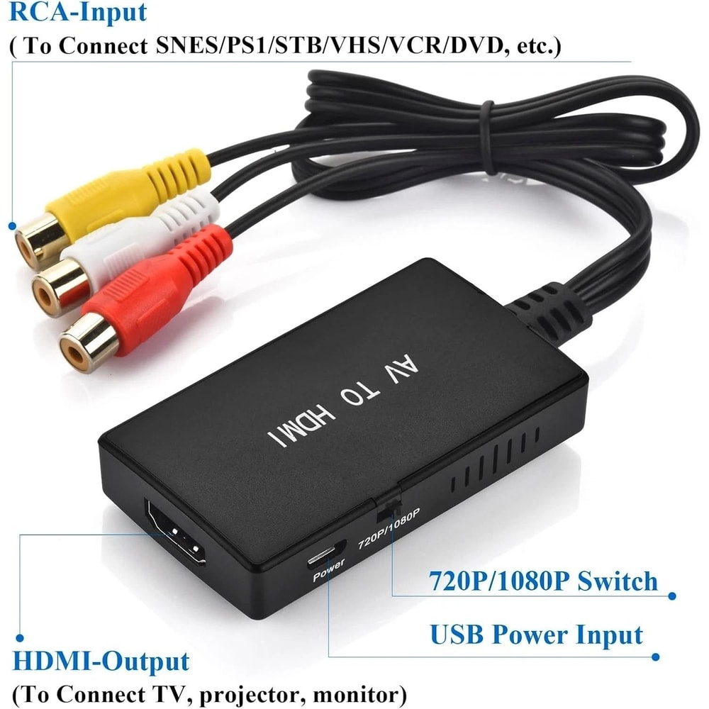 RCA To HDMI Converter AV To HDMI Adapter For PS2 PS3 Xbox VHS VCR DVD 6