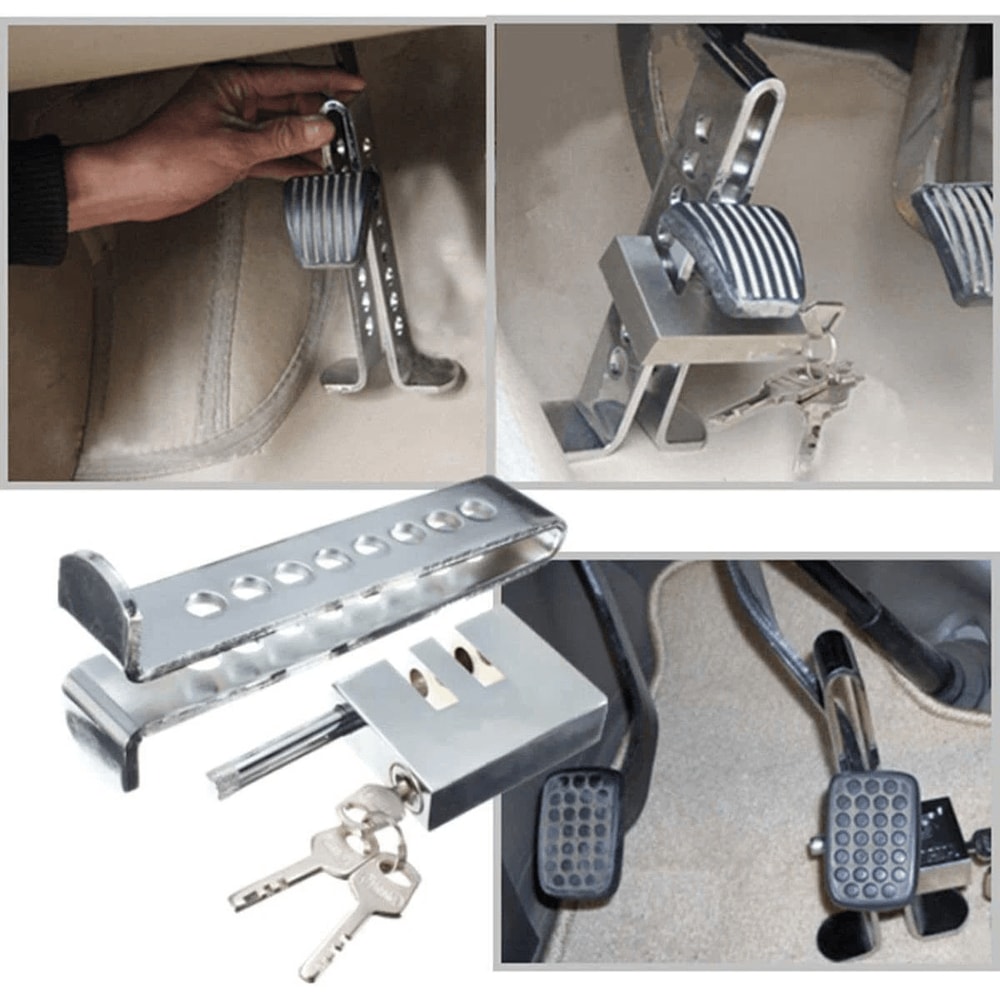 Stainless Steel Brake Pedal Lock Car Anti Theft Device With 3 Keys Universal Clutch Pedal Lock 7