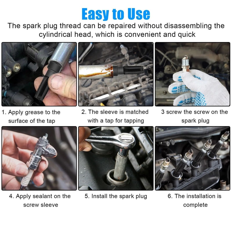 Spark Plug Thread Repair Kit With Inserts Carbon Steel Rethread Tool 6