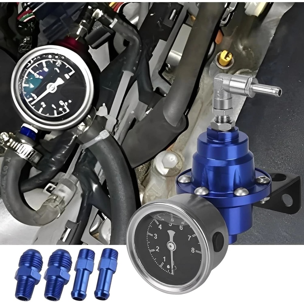 Style Adjustable Fuel Pressure Regulator With Gauge Universal Blue EFI Kit 0