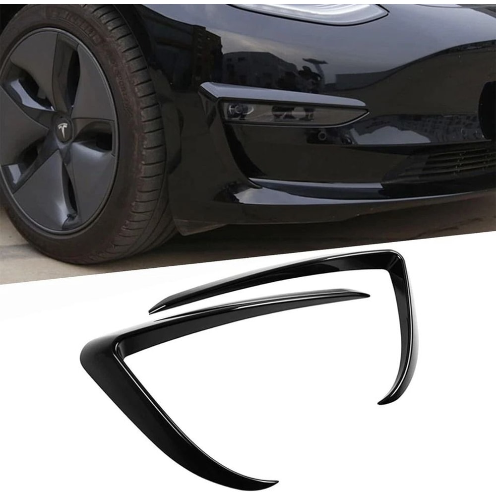 Gloss Black Tesla Model Fog Light Eyebrow Trim Covers 3