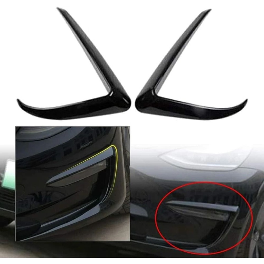Gloss Black Tesla Model Fog Light Eyebrow Trim Covers 4