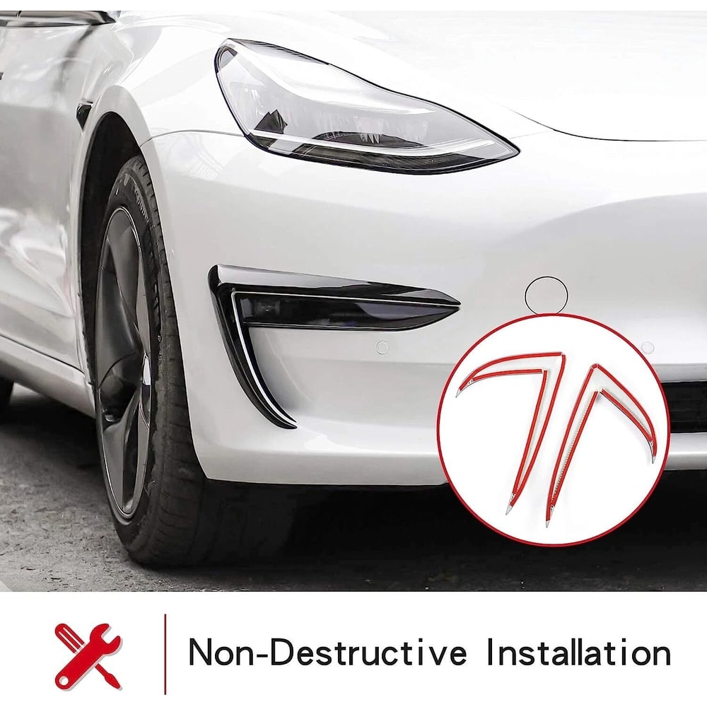 Gloss Black Tesla Model Fog Light Eyebrow Trim Covers 5