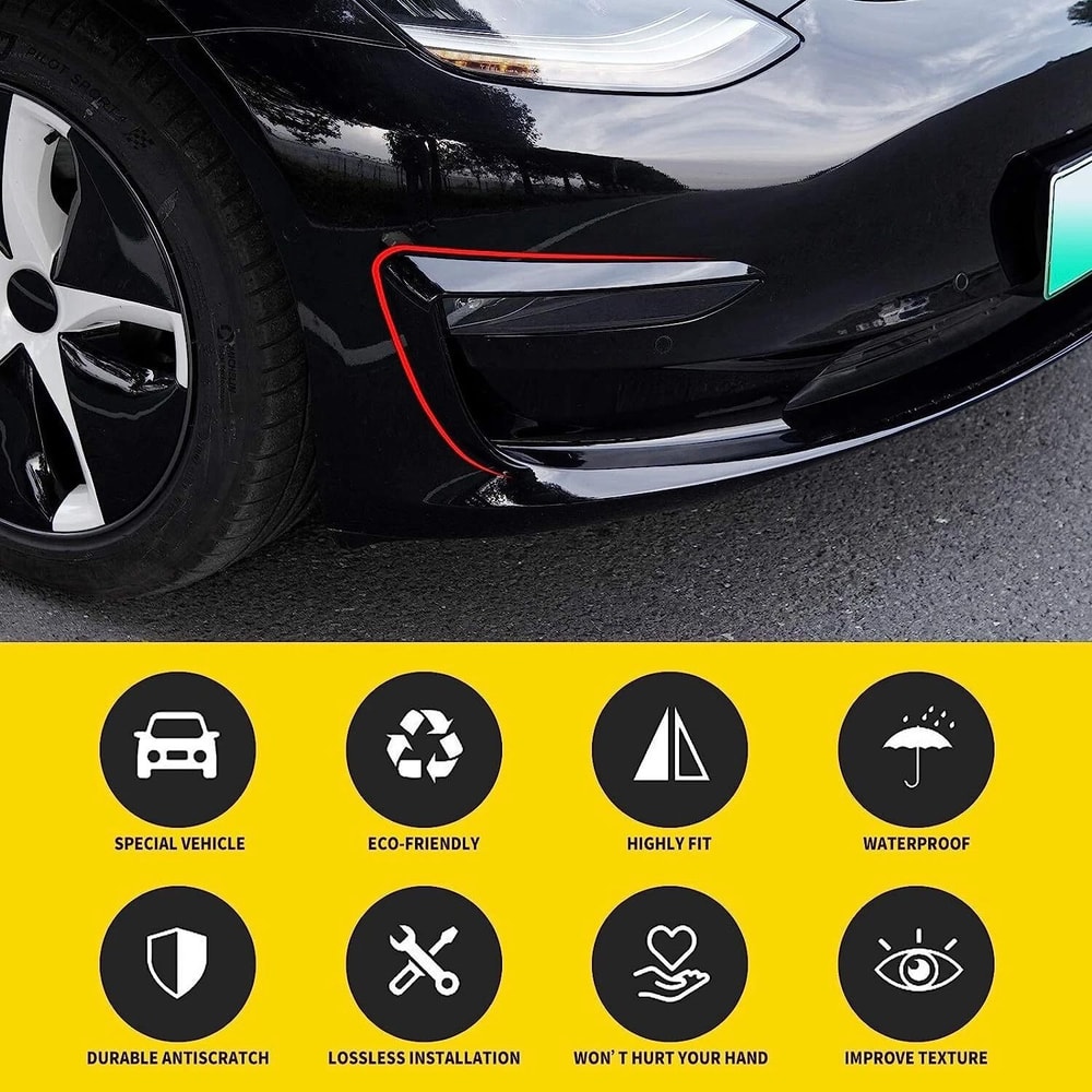 Gloss Black Tesla Model Fog Light Eyebrow Trim Covers 8