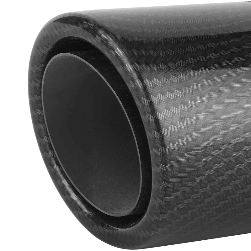 Universal LED Exhaust Tip Pair With Carbon Fiber Look Inlet Curved Muffler Tail Pipes 3