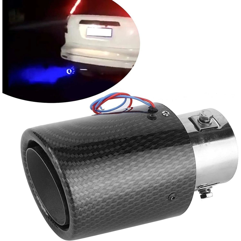 Universal LED Exhaust Tip Pair With Carbon Fiber Look Inlet Curved Muffler Tail Pipes 0