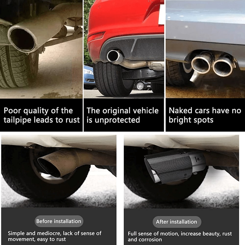 Universal LED Exhaust Tip Pair With Carbon Fiber Look Inlet Curved Muffler Tail Pipes 4