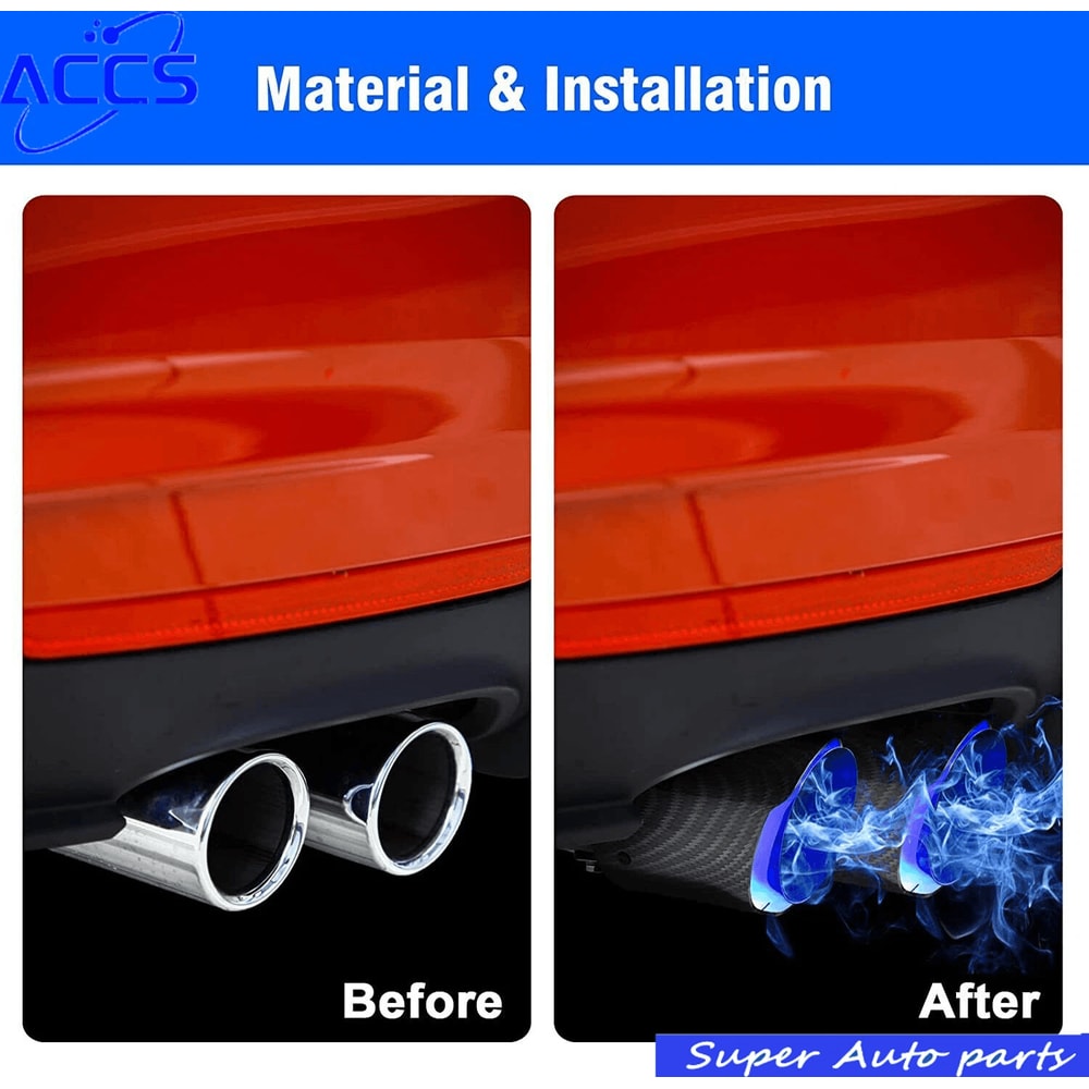 Universal LED Exhaust Tip Pair With Carbon Fiber Look Inlet Curved Muffler Tail Pipes 5