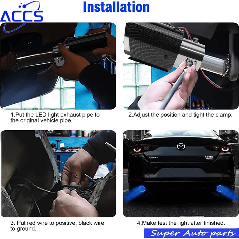 Universal LED Exhaust Tip Pair With Carbon Fiber Look Inlet Curved Muffler Tail Pipes 6