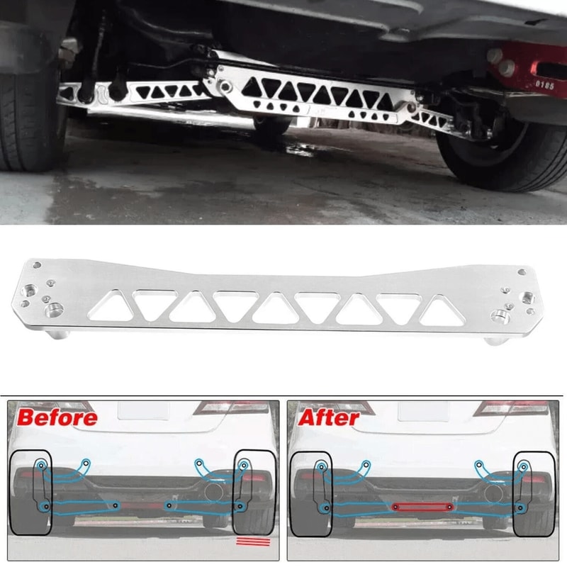 Honda Civic EK Rear Lower Tie Bar Billet Subframe Brace Silver 5