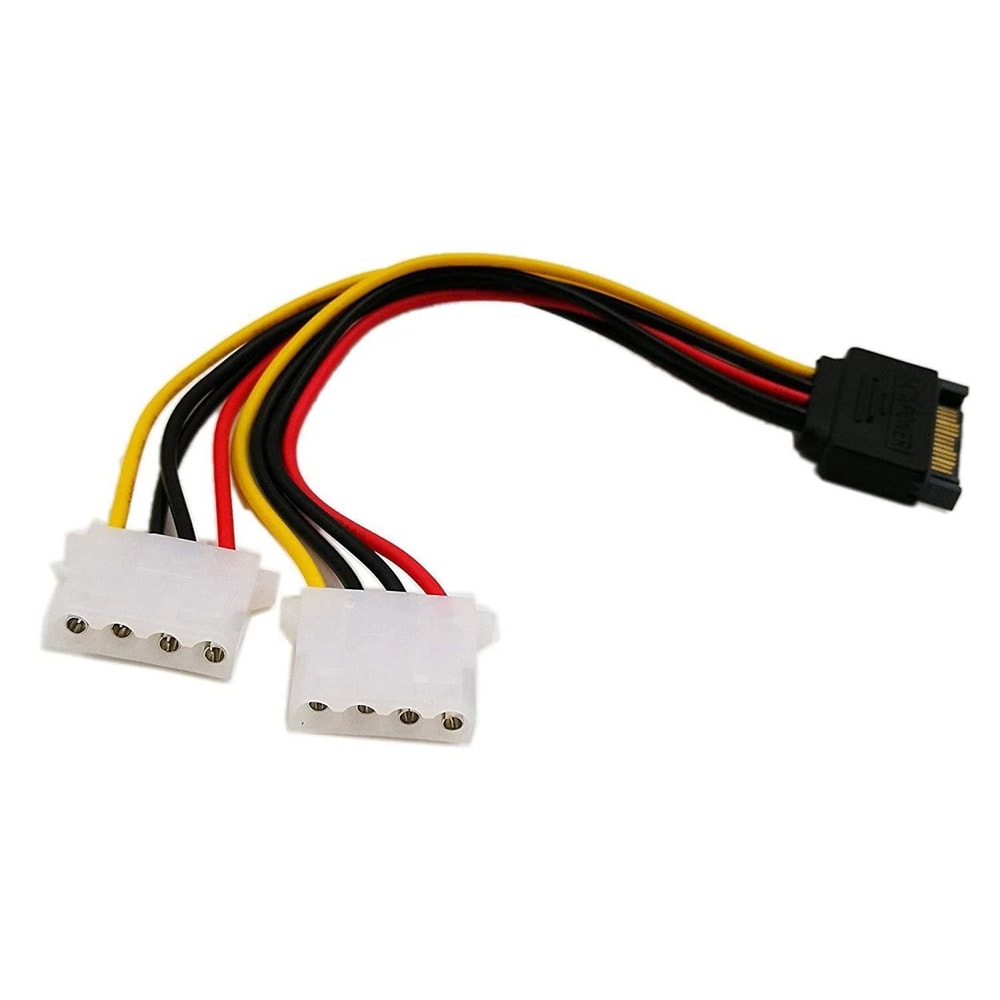 15 Pin SATA To Dual 4 Pin Molex Power Splitter Cable For HDD IDE Drives 1