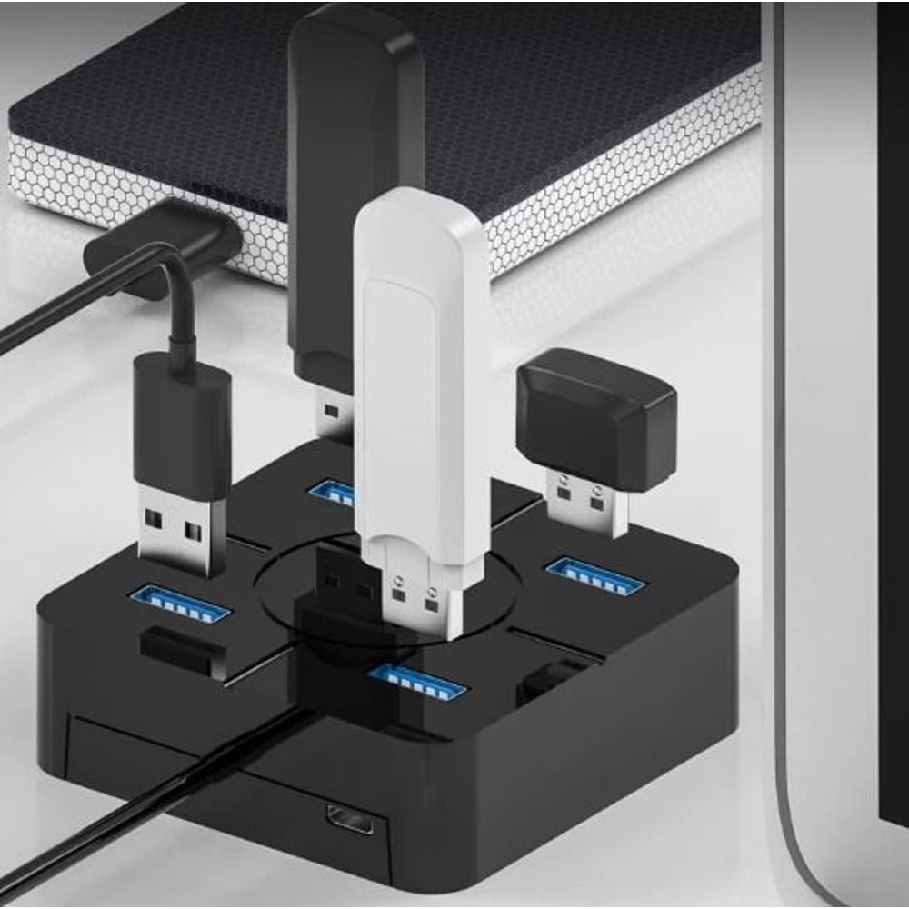 4 Port USB Hub Adapter Splitter With Micro Power Port For Laptop Tablet And Desktop 0