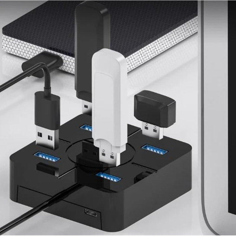 4 Port USB Hub Adapter Splitter With Micro Power Port For Laptop Tablet And Desktop 0