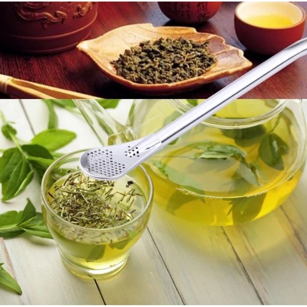 Stainless Steel Yerba Mate Bombilla Straw With Spoon Filter Reusable Tea Filter Straw 0