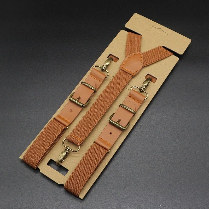 Mens Y Back Suspenders Adjustable Elastic Leather Hook Braces 8