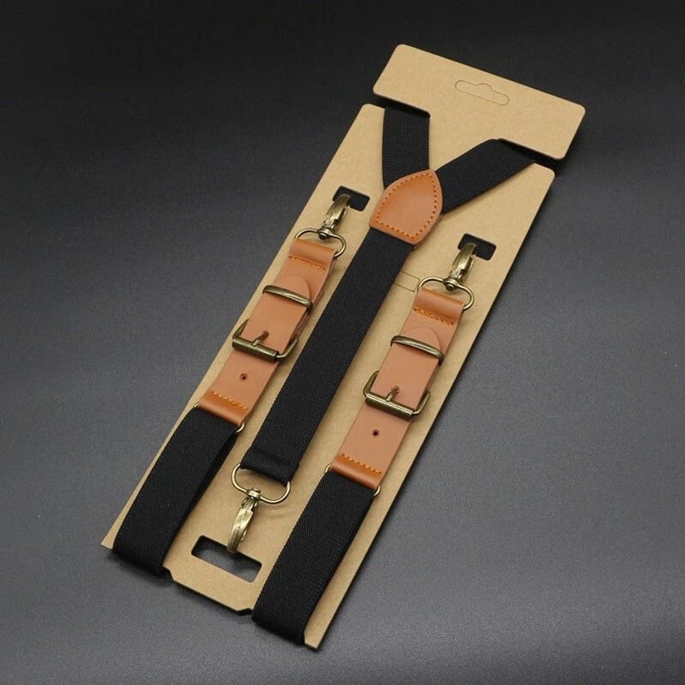 Mens Y Back Suspenders Adjustable Elastic Leather Hook Braces 7