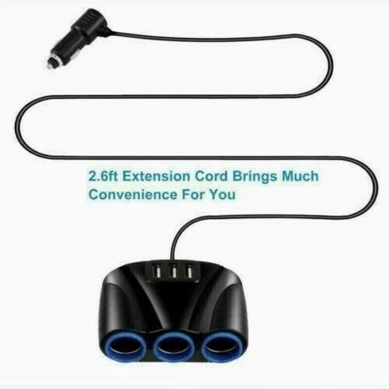 Car Power Adapter With 3 USB Ports Universal Cigarette Lighter Splitter Charger 5