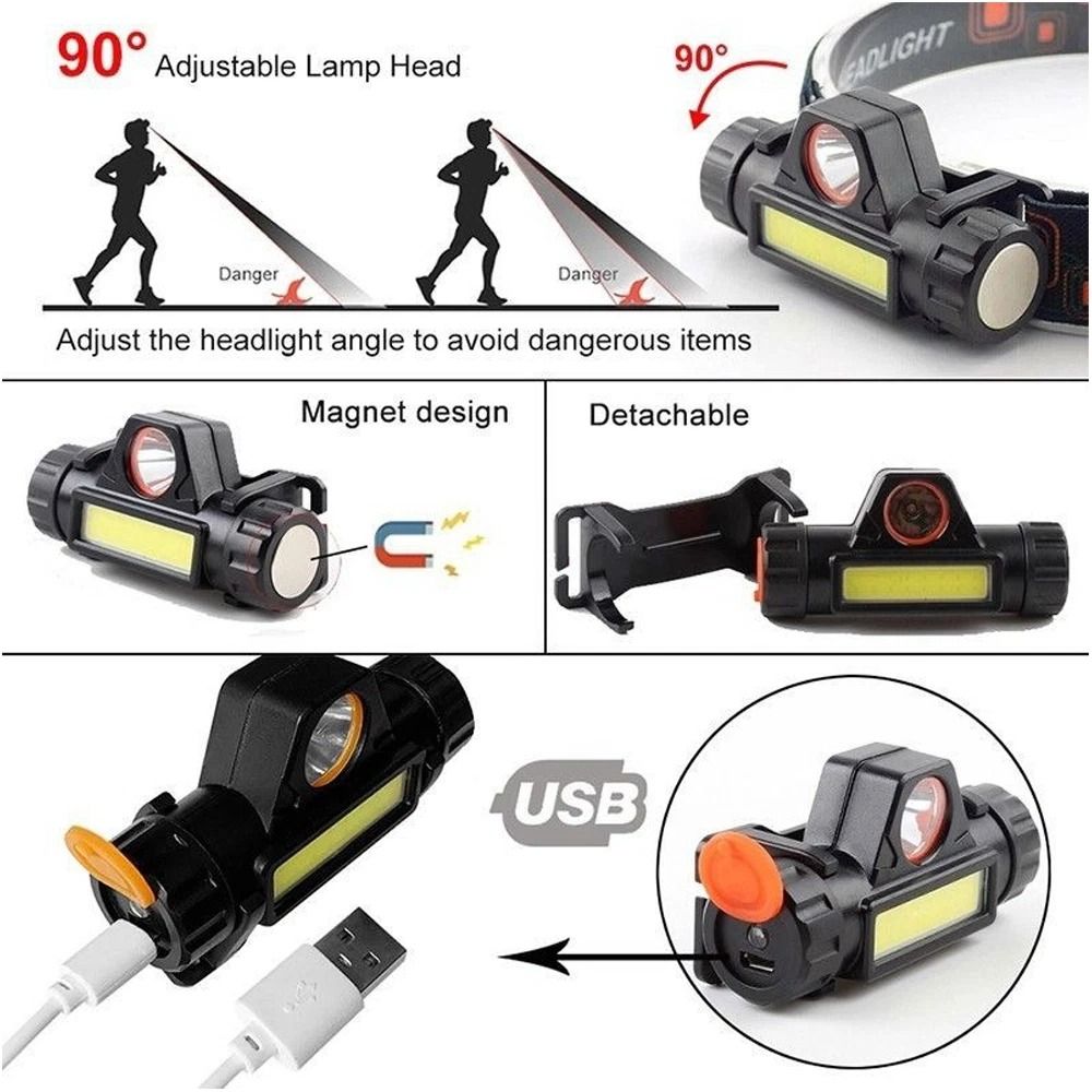 USB Rechargeable LED Headlamp Waterproof COB XPE Work Light With Magnetic Base 4