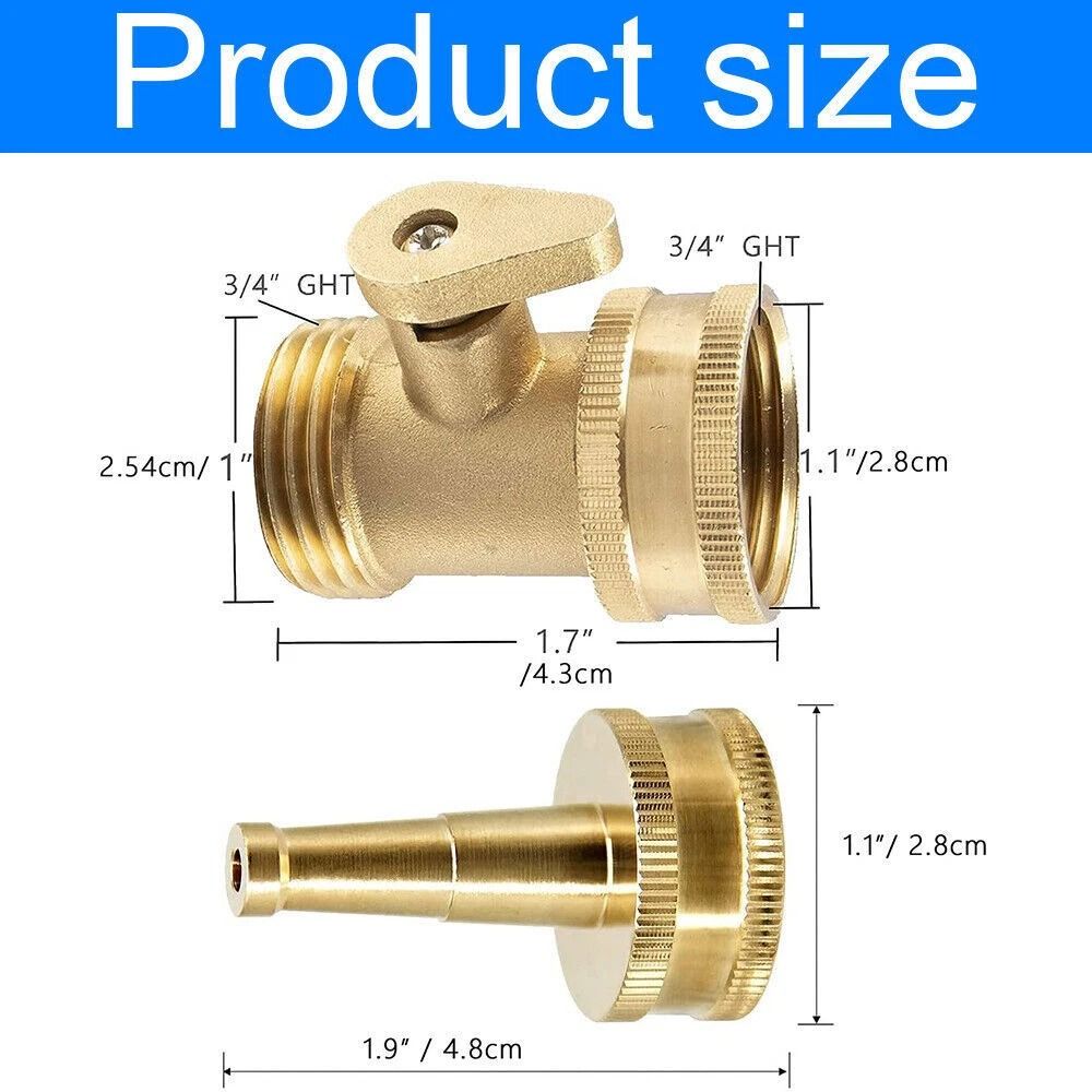 Heavy Duty Brass Garden Hose Shut Off Valve GHT Connector 4Piece Set 10